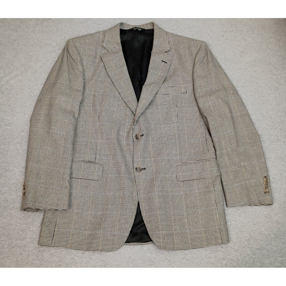 Jos A Bank Mens 42R Silk Wool Glen Check Blazer Sport Coat 2 Button